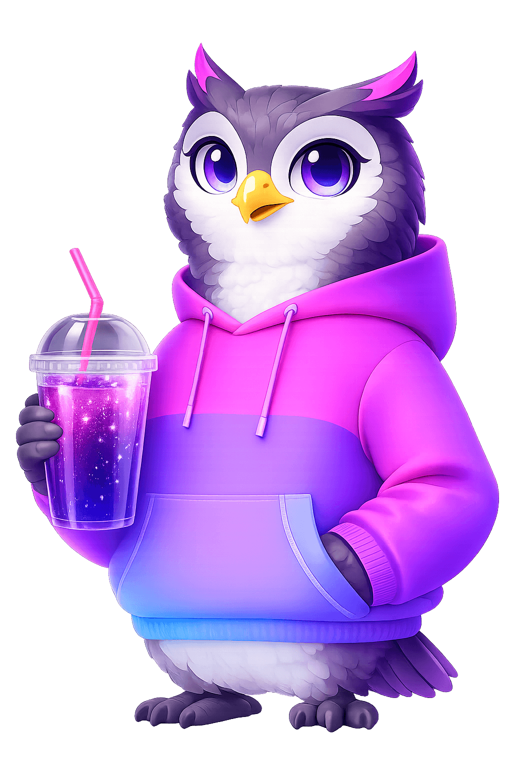 3D owl holding a drink