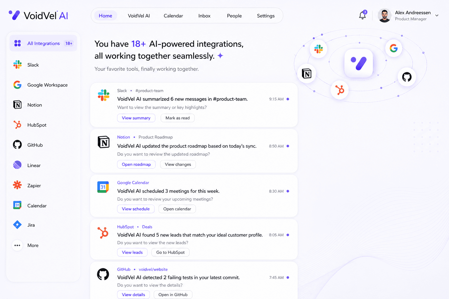 Interface IA qui organise les emails et actions prioritaires